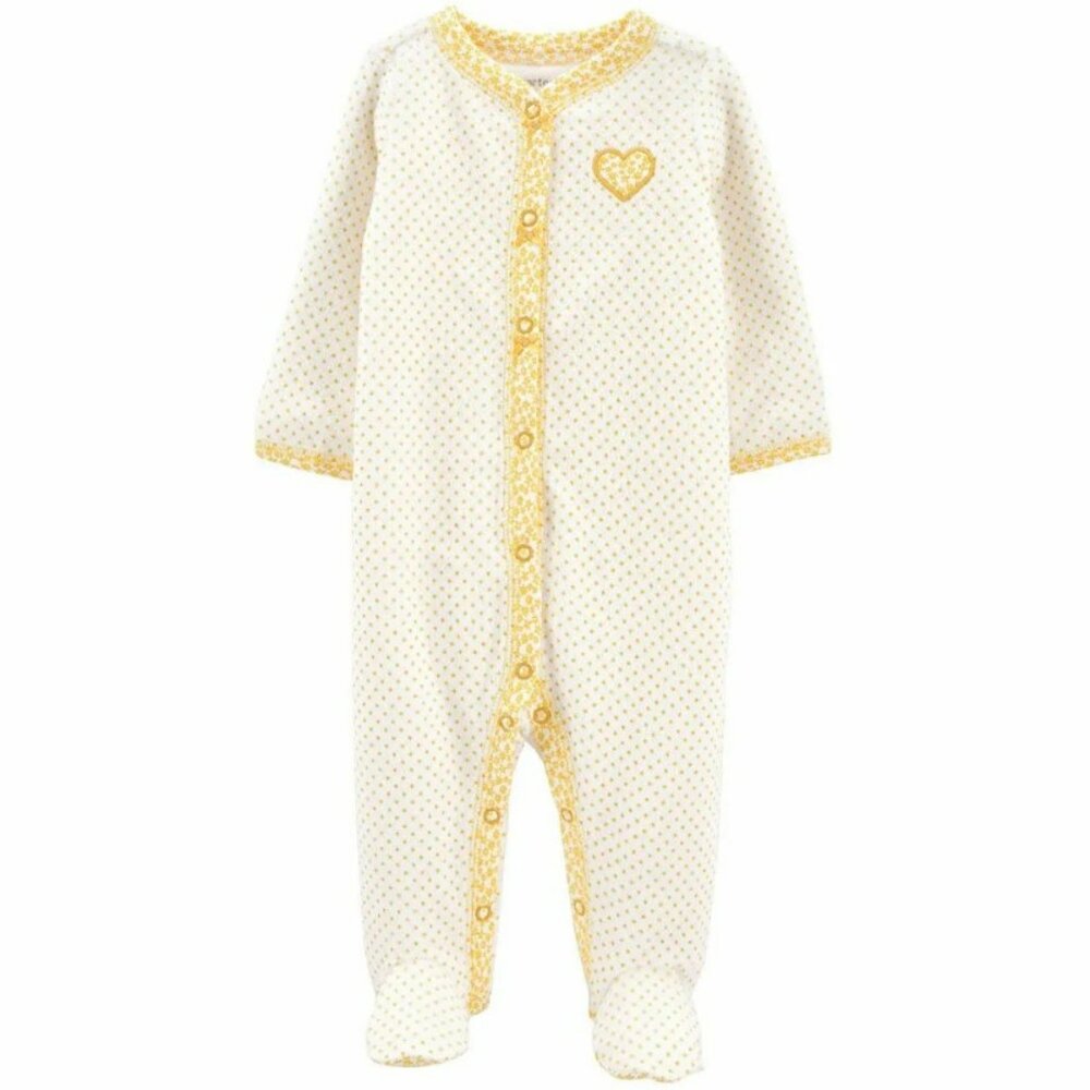 NWT. CARTER'S Baby Girl White/Yellow Polka Dot Footed Sleeper